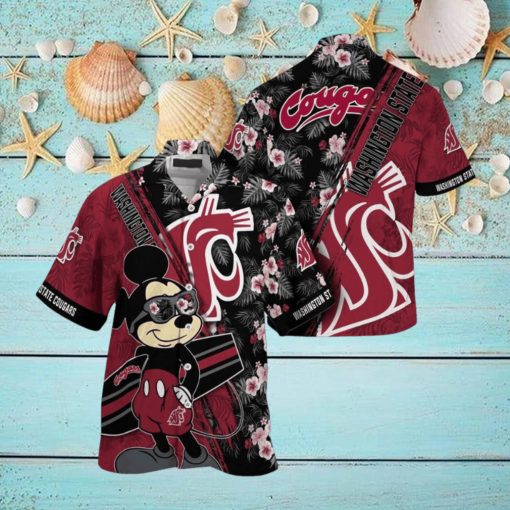 NCAA Washington State Cougars Hawaiian Shirt Mickey And Floral Pattern