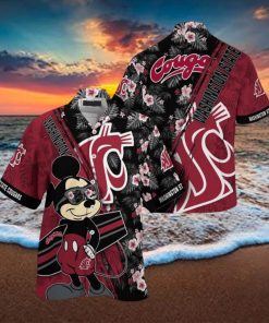 NCAA Washington State Cougars Hawaiian Shirt Mickey And Floral Pattern