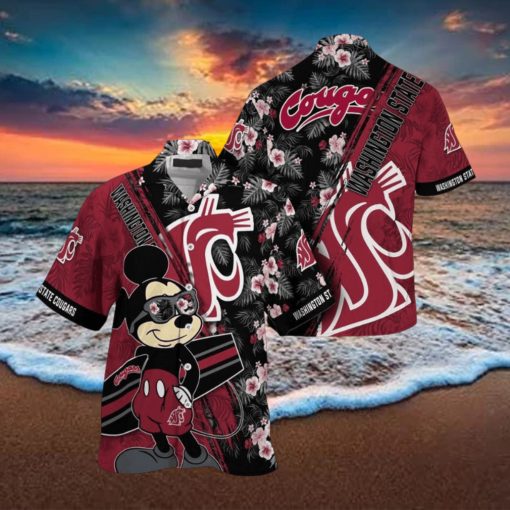 NCAA Washington State Cougars Hawaiian Shirt Mickey And Floral Pattern