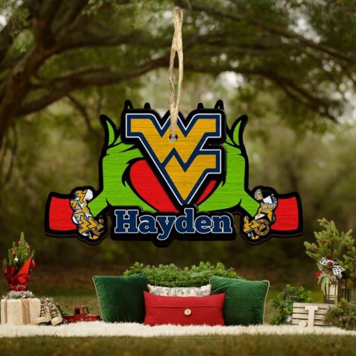 NCAA West Virginia Mountaineers Grinch Christmas Ornament Personalized Your Name