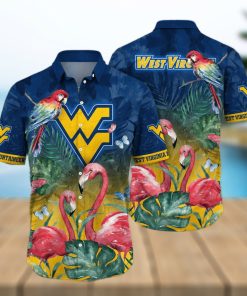 NCAA West Virginia Mountaineers WVU Hawaiian Shirt Pink Flamingo And Palm Leaves