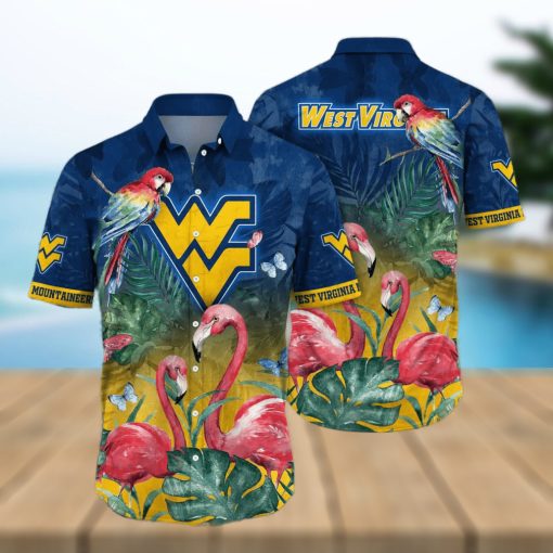 NCAA West Virginia Mountaineers WVU Hawaiian Shirt Pink Flamingo And Palm Leaves