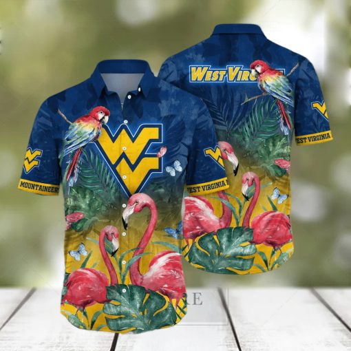 NCAA West Virginia Mountaineers WVU Hawaiian Shirt Pink Flamingo And Palm Leaves