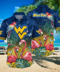 NCAA West Virginia Mountaineers WVU Hawaiian Shirt Pink Flamingo And Palm Leaves