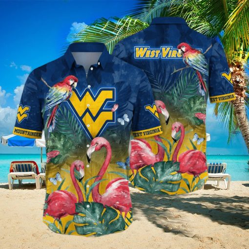 NCAA West Virginia Mountaineers WVU Hawaiian Shirt Pink Flamingo And Palm Leaves