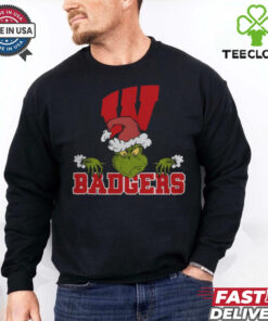 NCAA Wisconsin Badgers Logo Football Grinch Christmas T Shirt