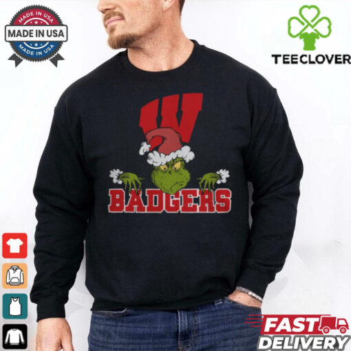 NCAA Wisconsin Badgers Logo Football Grinch Christmas T Shirt