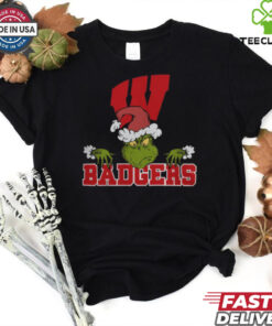 NCAA Wisconsin Badgers Logo Football Grinch Christmas T Shirt
