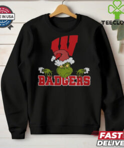 NCAA Wisconsin Badgers Logo Football Grinch Christmas T Shirt