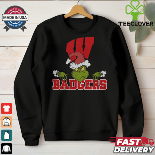 NCAA Wisconsin Badgers Logo Football Grinch Christmas T Shirt