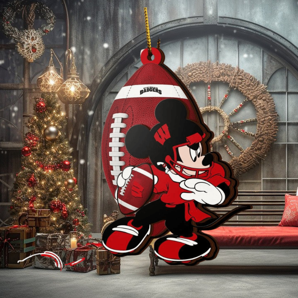 NCAA Wisconsin Badgers Mickey Mouse Christmas Ornament NCAA Wisconsin Badgers Mickey Mouse Christmas Ornament