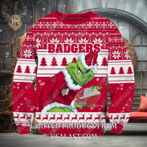 NCAA Wisconsin Badgers Sneaky Grinch Christmas 2024 Ugly Sweater