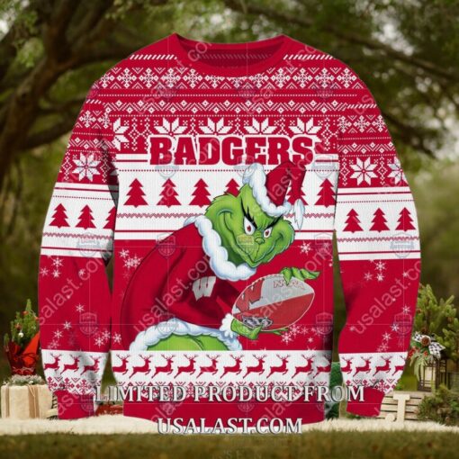 NCAA Wisconsin Badgers Sneaky Grinch Christmas 2024 Ugly Sweater