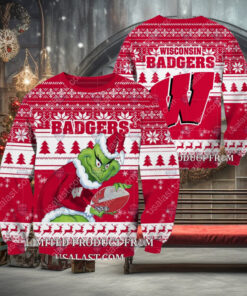 NCAA Wisconsin Badgers Sneaky Grinch Christmas 2024 Ugly Sweaters