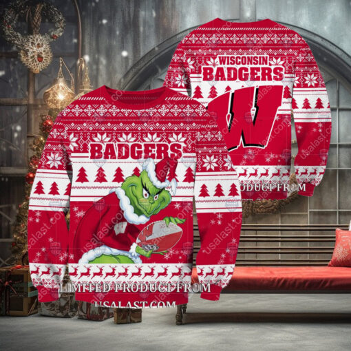 NCAA Wisconsin Badgers Sneaky Grinch Christmas 2024 Ugly Sweaters