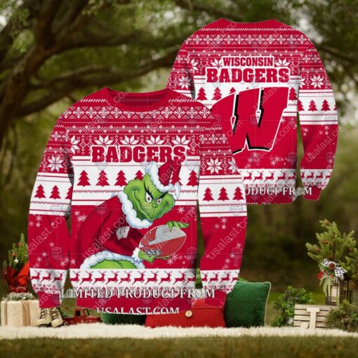 NCAA Wisconsin Badgers Sneaky Grinch Christmas 2024 Ugly Sweaters