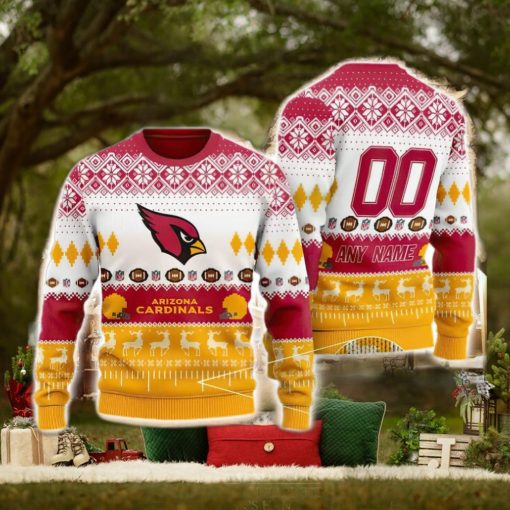 NFL Arizona Cardinals Custom Name And Number Christmas Gift Full Print 3D Sweater Ugly Christmas Sweater