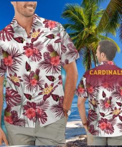 NFL Arizona Cardinals Hawaiian Shirt White Aloha Pink Hibiscus Flower Gift For Football Fans