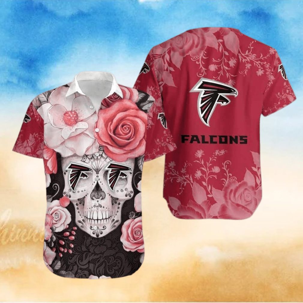 NFL Atlanta Falcons Hawaiian Shirt Rose Skull Summer Gift For Friend NFL Atlanta Falcons Hawaiian Shirt Rose Skull Summer Gift For Friend