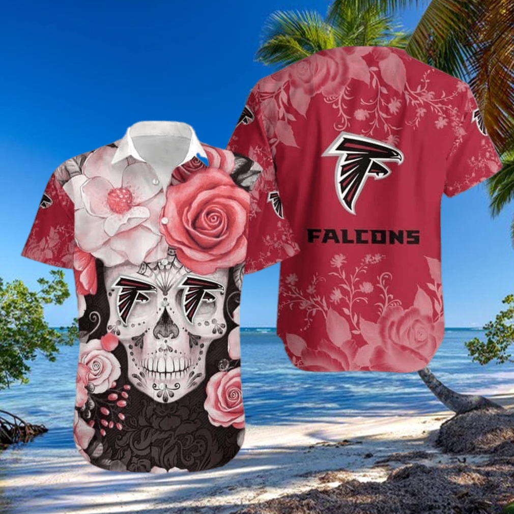 NFL Atlanta Falcons Hawaiian Shirt Rose Skull Summer Gift For Friend NFL Atlanta Falcons Hawaiian Shirt Rose Skull Summer Gift For Friend