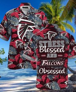 NFL Atlanta Falcons Hawaiian Shirt Stress Blessed Obsessed Tropical Palm Leaves Pattern