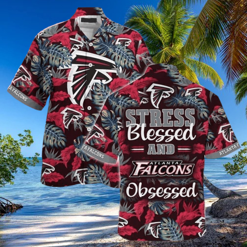 NFL Atlanta Falcons Hawaiian Shirt Stress Blessed Obsessed Tropical Palm Leaves Pattern NFL Atlanta Falcons Hawaiian Shirt Stress Blessed Obsessed Tropical Palm Leaves Pattern