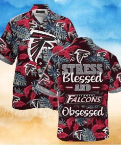 NFL Atlanta Falcons Hawaiian Shirt Stress Blessed Obsessed Tropical Palm Leaves Pattern
