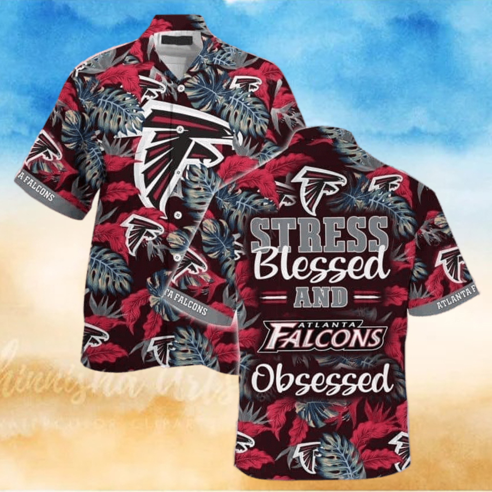 NFL Atlanta Falcons Hawaiian Shirt Stress Blessed Obsessed Tropical Palm Leaves Pattern NFL Atlanta Falcons Hawaiian Shirt Stress Blessed Obsessed Tropical Palm Leaves Pattern