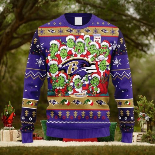 NFL Baltimore Ravens 12 Grinch Xmas Day Christmas Ugly 3D Sweater For Men And Women Gift Ugly Christmas