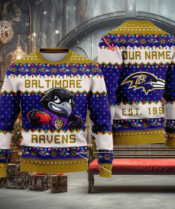 NFL Baltimore Ravens Cute Mascot Custom Ugly Christmas Sweater