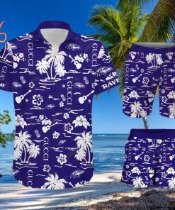 NFL Baltimore Ravens Gucci Logo Pattern Hawaiian Shirt & Shorts