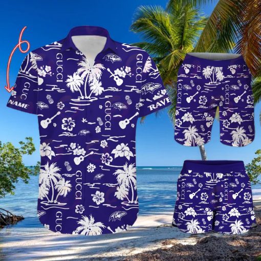 NFL Baltimore Ravens Gucci Logo Pattern Hawaiian Shirt & Shorts