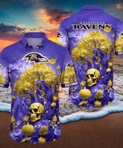 NFL Baltimore Ravens Halloween Skull Pumpkin Hawaiian Shirt