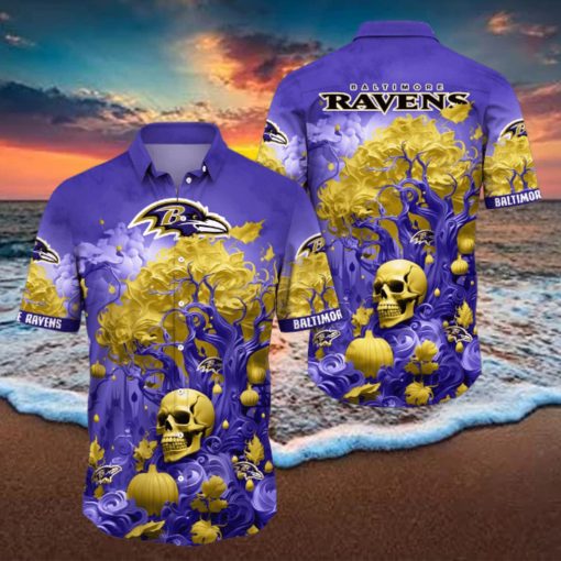 NFL Baltimore Ravens Halloween Skull Pumpkin Hawaiian Shirt