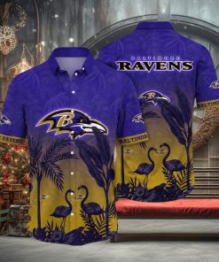 NFL Baltimore Ravens Hawaii Shirt Flamingo And Flower Funny Aloha Shirt