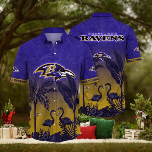 NFL Baltimore Ravens Hawaii Shirt Flamingo And Flower Funny Aloha Shirt