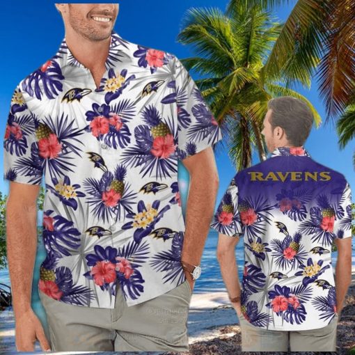 NFL Baltimore Ravens Hawaiian Shirt Hibiscus Flowers Summer Vacation Gift