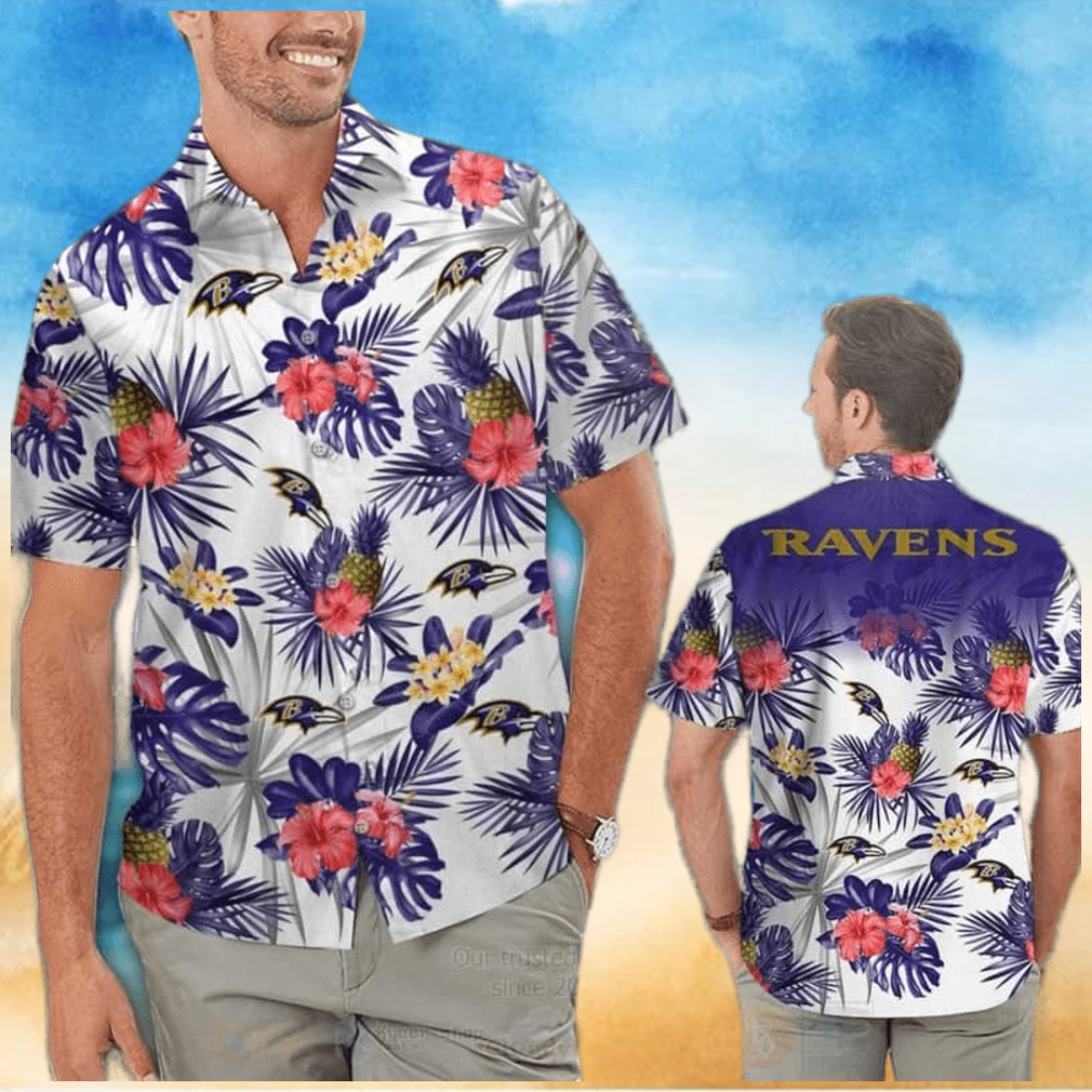 NFL Baltimore Ravens Hawaiian Shirt Hibiscus Flowers Summer Vacation Gift NFL Baltimore Ravens Hawaiian Shirt Hibiscus Flowers Summer Vacation Gift