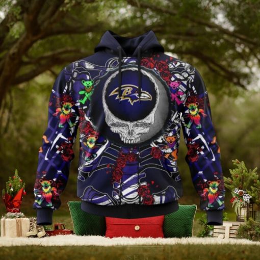 NFL Baltimore Ravens Mix Grateful Dead, Personalized Name & Number Specialized Concepts Kits 3D Hoodie