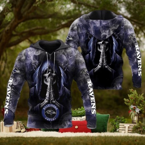 NFL Baltimore Ravens Skull Smoke Zip Up Hoodie