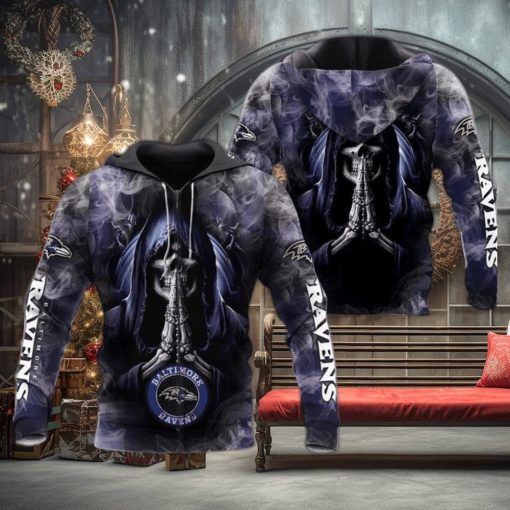NFL Baltimore Ravens Skull Smoke Zip Up Hoodie