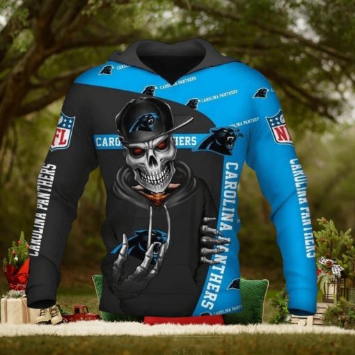 NFL Carolina Panthers Black Blue Skull Pullover Hoodie