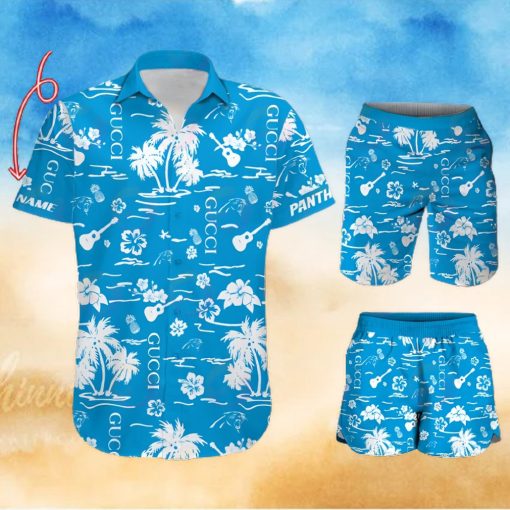 NFL Carolina Panthers Gucci Logo Pattern Hawaiian Shirt & Shorts