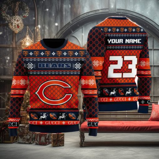 NFL Chicago Bears Custom Name And Number Christmas Gift Full Print 3D Sweater Ugly Christmas Sweater