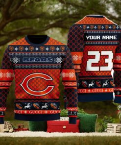 NFL Chicago Bears Custom Name And Number Christmas Gift Full Print 3D Sweater Ugly Christmas Sweater