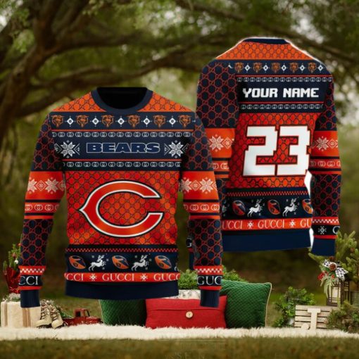 NFL Chicago Bears Custom Name And Number Christmas Gift Full Print 3D Sweater Ugly Christmas Sweater
