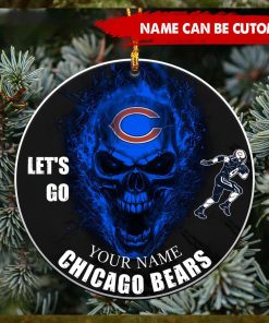 NFL Chicago Bears Custom Name Let’s Go Skull Round Ornament