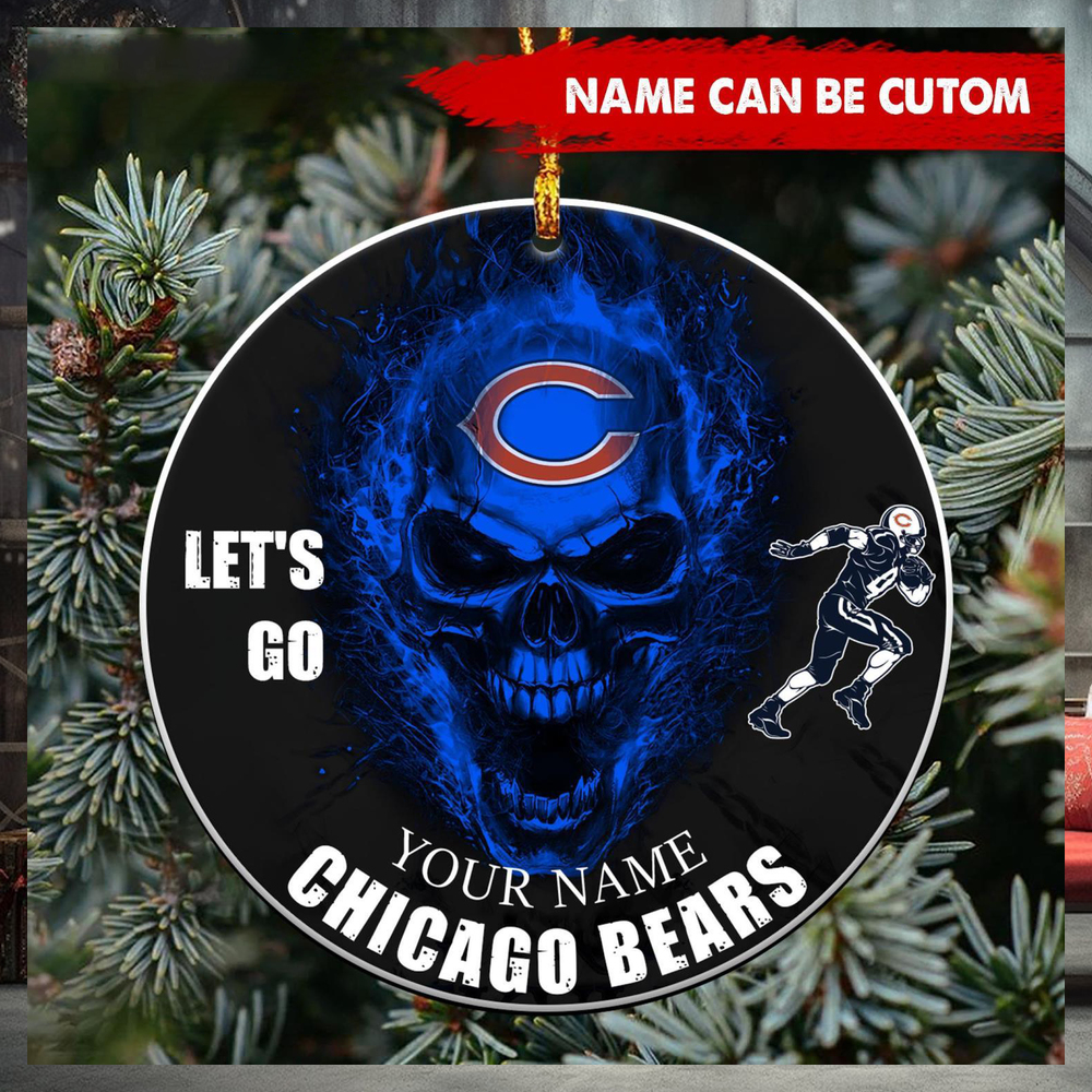 NFL Chicago Bears Custom Name Let’s Go Skull Round Ornament NFL Chicago Bears Custom Name Let’s Go Skull Round Ornament