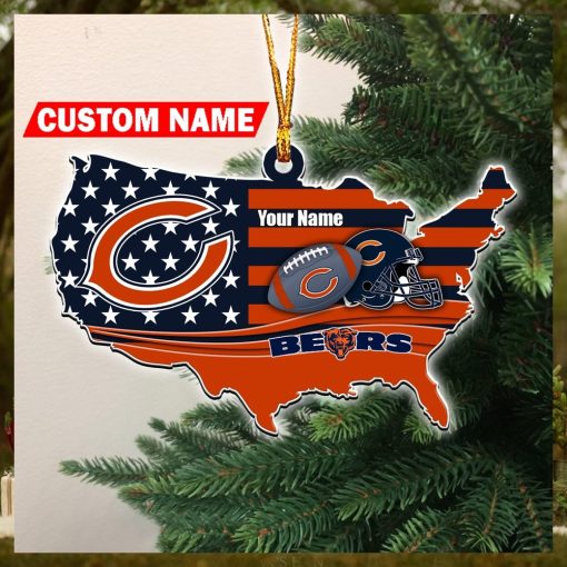 NFL Chicago Bears Flag Map US Personalized Christmas Ornaments