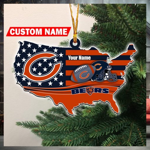 NFL Chicago Bears Flag Map US Personalized Christmas Ornaments
